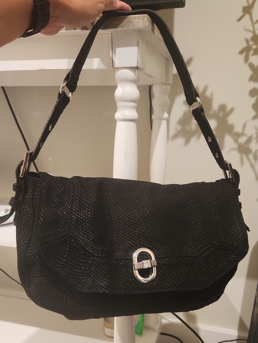 Aimee Kestenberg Black Textured Shoulder Bag with Silver Hardware